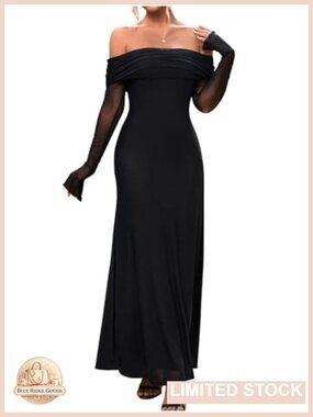 Off Shoulder Long Sleeve Maxi Dress Ruched Bodycon Backless Formal Wedding Guest